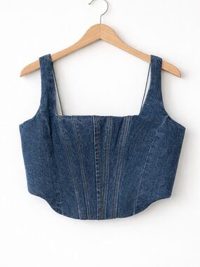Gianni Bini Medium Blue Denim Corset Crop Top